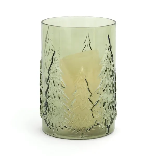 Kirklands Green Sketched Tree Glass Hurricane, 8 in. Kirklands Green Sketched Tree Glass Hurricane, 8 in. - Image 1