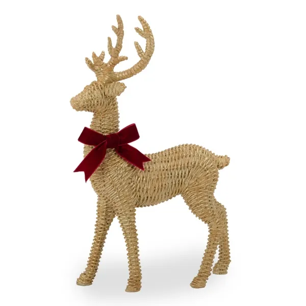 Kirklands Rattan Deer with Bow Figurine, 17-inch Kirklands Rattan Deer with Bow Figurine, 17-inch - Image 1
