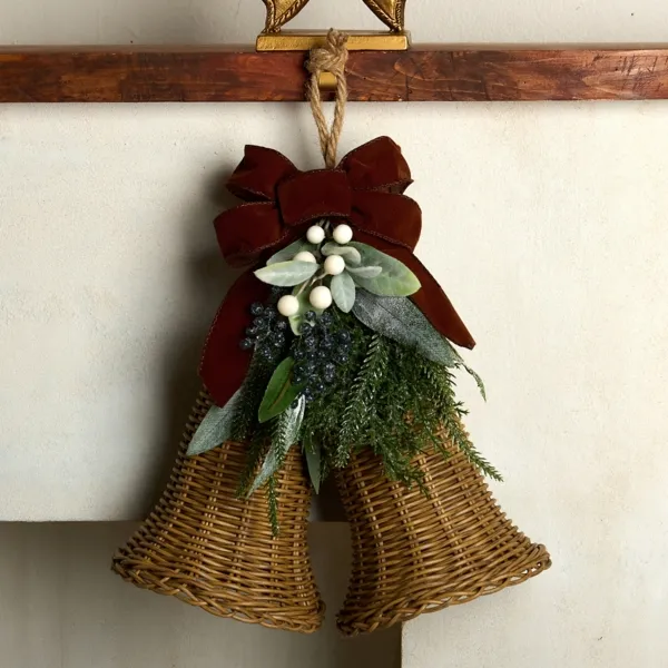 Kirklands Rattan Dual Bell with Greenery Kirklands Rattan Dual Bell with Greenery - Image 1