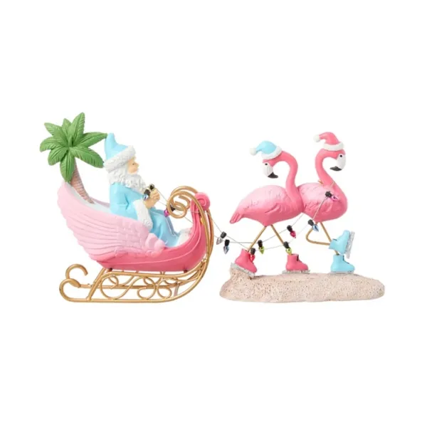 Kirklands Santa with Flamingos Sleigh Figurine Kirklands Santa with Flamingos Sleigh Figurine - Image 1