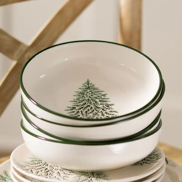 Kirklands Evergreen Trees Embossed Dinner Bowls, Set of 4 Kirklands Evergreen Trees Embossed Dinner Bowls, Set of 4 - Image 1