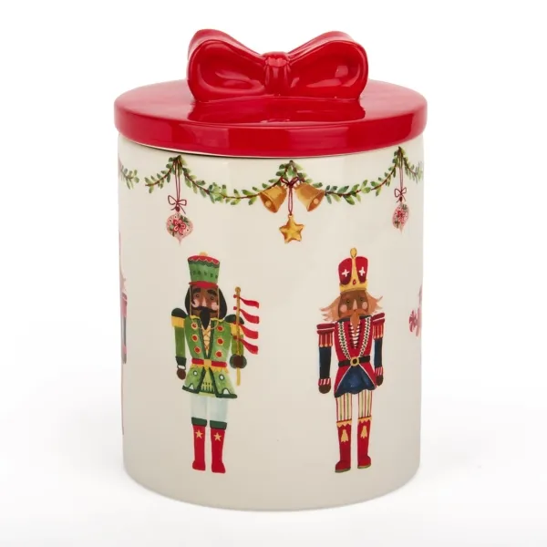 Kirklands Jolly Nutcracker Bow Lid Canister Kirklands Jolly Nutcracker Bow Lid Canister - Image 1