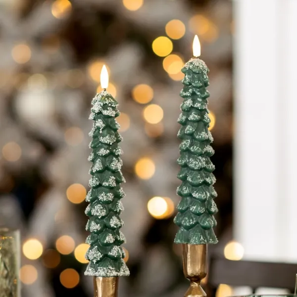 Kirklands LED Flocked Tree Taper Candles, Set of 2 Kirklands LED Flocked Tree Taper Candles, Set of 2 - Image 1