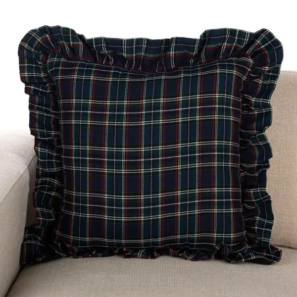 Kirklands Navy Plaid Pillow with Ruffle Kirklands Navy Plaid Pillow with Ruffle - Image 1