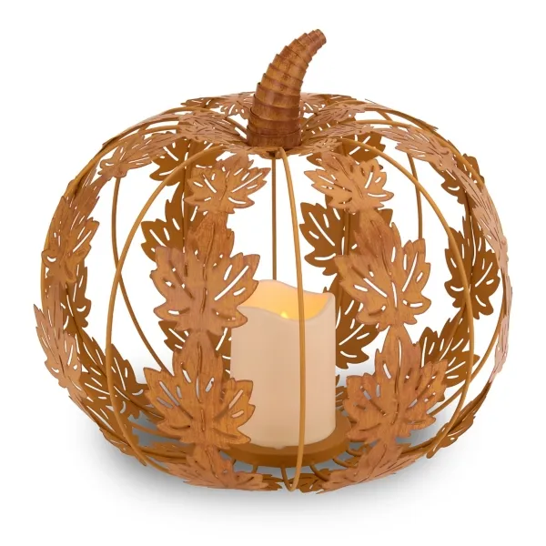 Kirklands Metal Leaf Pumpkin LED Candle Holder Kirklands Metal Leaf Pumpkin LED Candle Holder - Image 1