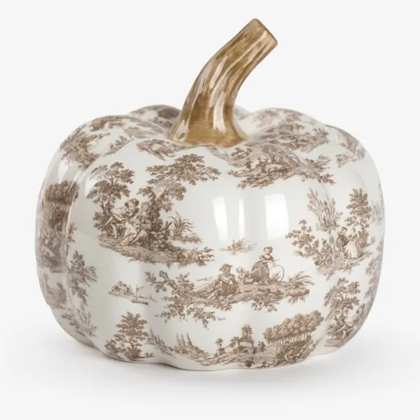 Kirklands Taupe Toile Ceramic Pumpkin, 7.5 in. Kirklands Taupe Toile Ceramic Pumpkin, 7.5 in. - Image 1