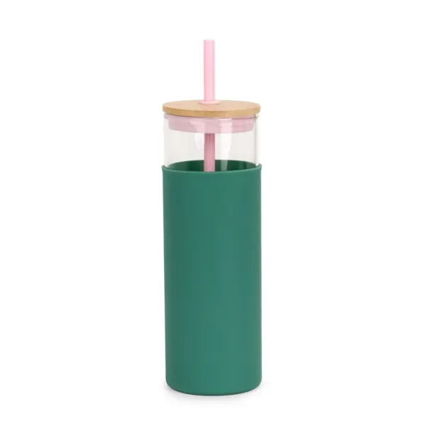 Kirklands Glass Tumbler with Green Silicone Sleeve Kirklands Glass Tumbler with Green Silicone Sleeve - Image 1