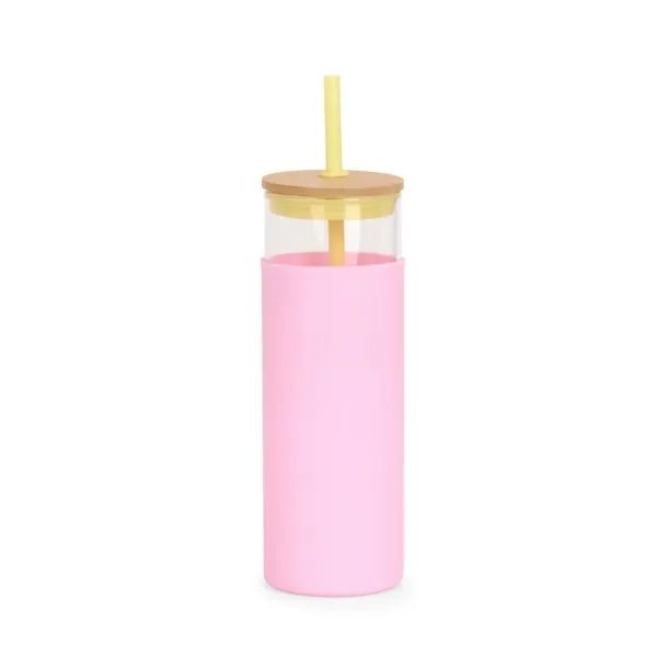 Kirklands Glass Tumbler with Pink Silicone Sleeve Kirklands Glass Tumbler with Pink Silicone Sleeve - Image 1