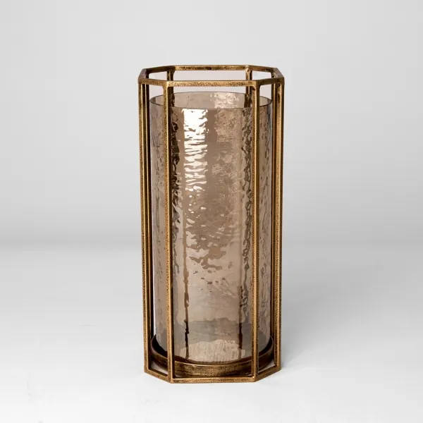 Kirklands Gold Faceted Glass Hurricane Lantern, 11.5 in. Kirklands Gold Faceted Glass Hurricane Lantern, 11.5 in. - Image 1