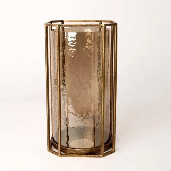 Kirklands Gold Faceted Glass Hurricane Lantern, 13 in. Kirklands Gold Faceted Glass Hurricane Lantern, 13 in. - Image 1