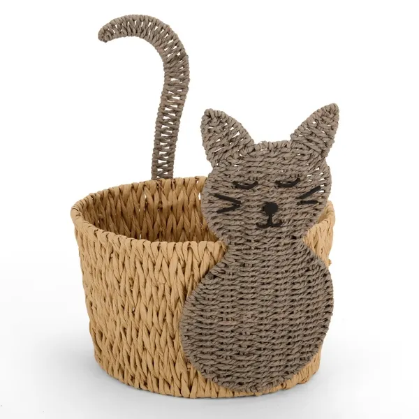 Kirklands Gray Cat Rattan Basket Kirklands Gray Cat Rattan Basket - Image 1