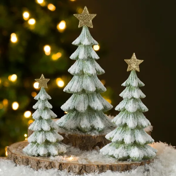 Kirklands Green Flocked Christmas Trees, Set of 3 Kirklands Green Flocked Christmas Trees, Set of 3 - Image 1