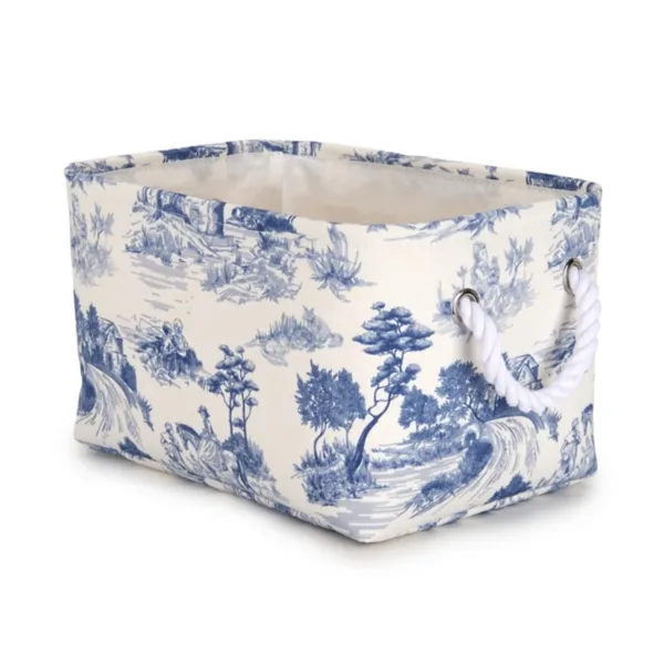 Kirklands Medium Blue Toile Rope Handle Basket Kirklands Medium Blue Toile Rope Handle Basket - Image 1