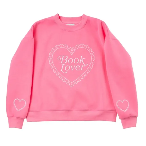 Kirklands Pink Book Lover Lace Heart Sweatshirt, Size XL Kirklands Pink Book Lover Lace Heart Sweatshirt, Size XL - Image 1