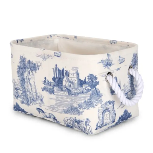 Kirklands Small Blue Toile Rope Handle Basket Kirklands Small Blue Toile Rope Handle Basket - Image 1