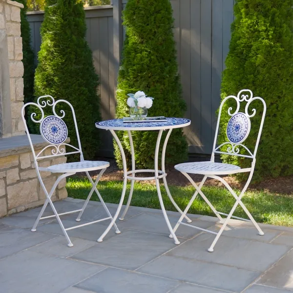 Kirklands White and Blue Mosaic 3-pc. Outdoor Bistro Set Kirklands White and Blue Mosaic 3-pc. Outdoor Bistro Set - Image 1