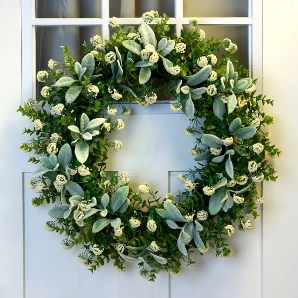 Kirklands Cream Floral Lamb's Ear Wreath, 24 in. Kirklands Cream Floral Lamb's Ear Wreath, 24 in. - Image 1