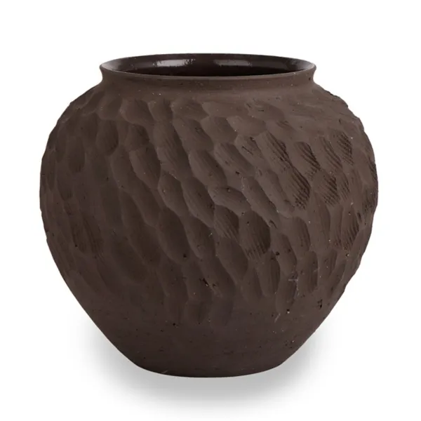 Kirklands Dark Brown Carved Ceramic Vase, 9.25 in. Kirklands Dark Brown Carved Ceramic Vase, 9.25 in. - Image 1