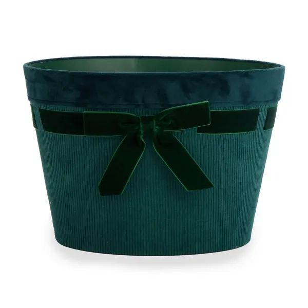 Kirklands Dark Green Velvet Storage Bin with Bow Kirklands Dark Green Velvet Storage Bin with Bow - Image 1
