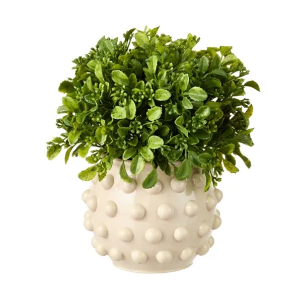 Kirklands Faux Boxwood in Ivory Dot Vase, 10 in. Kirklands Faux Boxwood in Ivory Dot Vase, 10 in. - Image 1