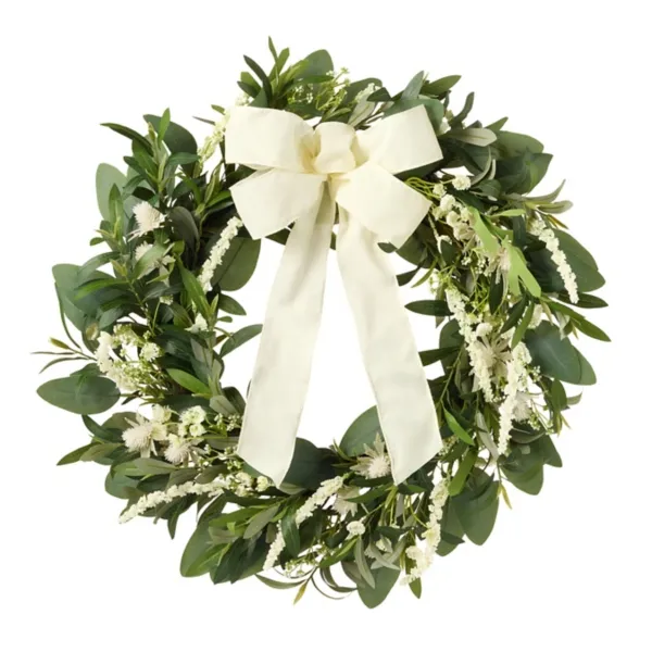 Kirklands Ivory Mixed Floral Wreath with Bow, 26 in. Kirklands Ivory Mixed Floral Wreath with Bow, 26 in. - Image 1
