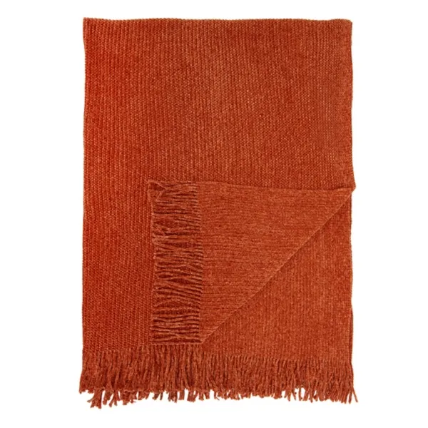 Kirklands Orange Ribbed Chenille Fringe Throw Kirklands Orange Ribbed Chenille Fringe Throw - Image 1