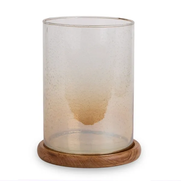 Kirklands Seeded Glass Hurricane with Wood Base, 9.4 in. Kirklands Seeded Glass Hurricane with Wood Base, 9.4 in. - Image 1