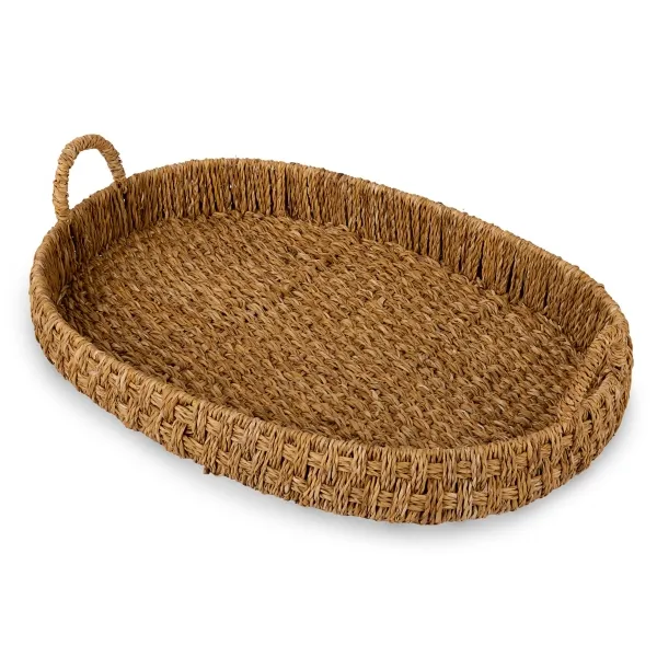 Kirklands Tan Oval Seagrass Tray with Handles, 24.8 in. Kirklands Tan Oval Seagrass Tray with Handles, 24.8 in. - Image 1