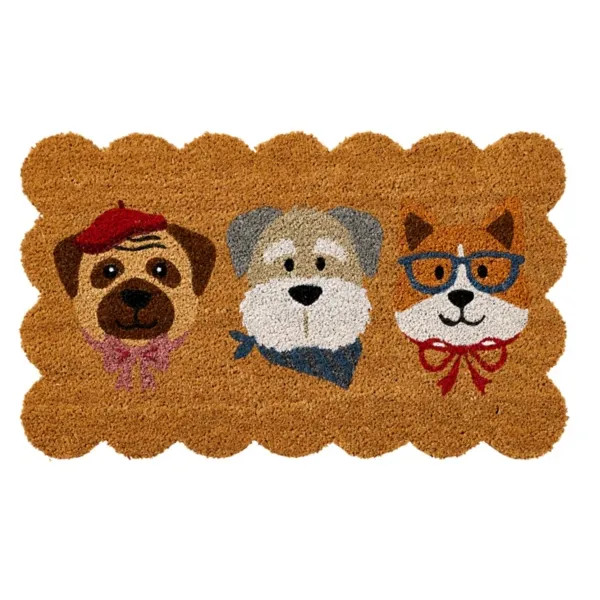 Kirklands Dog Trio Scalloped Natural Fiber Doormat Kirklands Dog Trio Scalloped Natural Fiber Doormat - Image 1