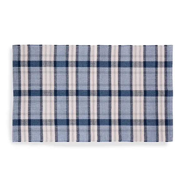 Kirklands Navy Tonal Plaid Scatter Rug, 27 x 45 in. Kirklands Navy Tonal Plaid Scatter Rug, 27 x 45 in. - Image 1